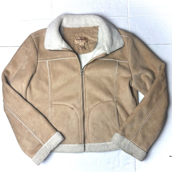 Aeropostale Jackets & Blazers - Aeropostale Quality Outerwear Women's XL Tan Sherpa lined Faux Suede Vintage Y2K